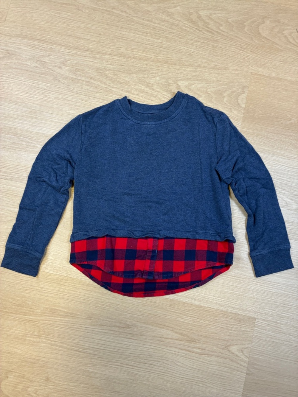 Vineyard Vines Navy Long Sleeve Pullover Layered Look Red Plaid Hem